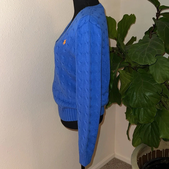 Ralph Lauren Women’s Periwinkle Blue Cable Knit V-Neck 100% Cotton Sweater XL - Picture 6 of 15